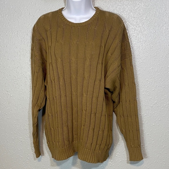 pringle of scotland Sweaters - Unisex Pringle of Scotland Classic Cable Knit Crewneck Sweater Camel Tan